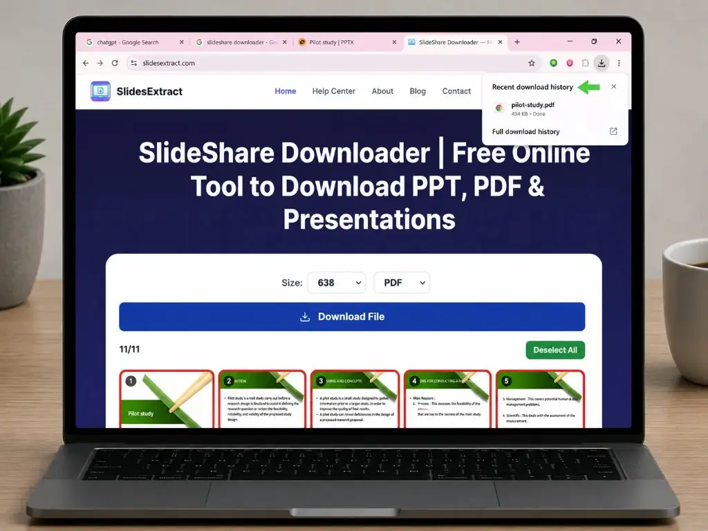 Successful SlideShare presentation download on desktop